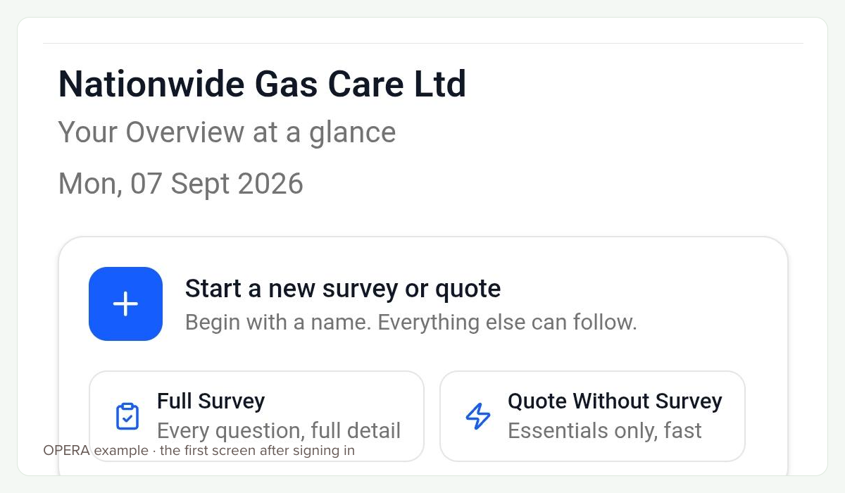 OPERA on a phone, ready to start a survey or quote